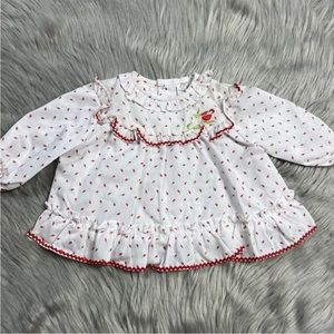 Vintage Baby Girls Cradle Togs Dress Red White Rosebud